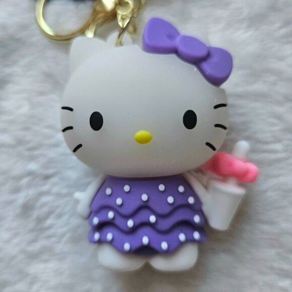 New Hello Kitty Keychain/Bag Charm in Purple Dress and White Polkadots - Picture 2 of 5